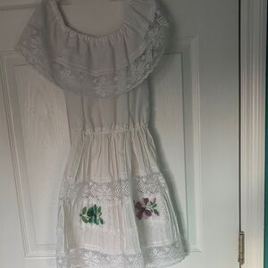 White Lace Dress with Floral Accents